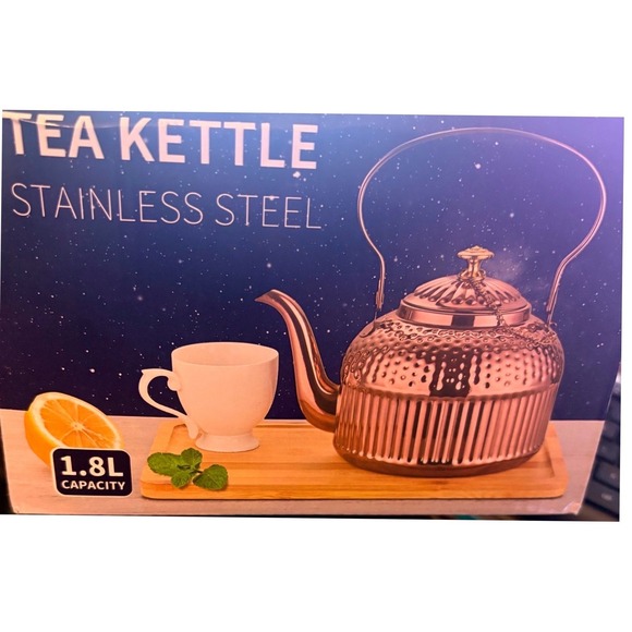 Vintage Style Copper Stainless Steel Tea Kettle 1.8L Hammered Ornate Stovetop - Picture 2 of 2